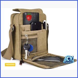 Vintage Canvas Messenger Bag with Adjustable Strap Multiple Pockets